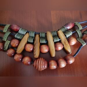 VTG OOAK Beaded BELT with Stone, Wood & Brass Accents (342)